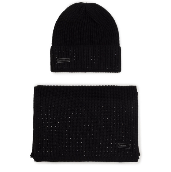 Calvin Klein 2pc Knit Stud Beanie Hat Set - Picture 4 of 4